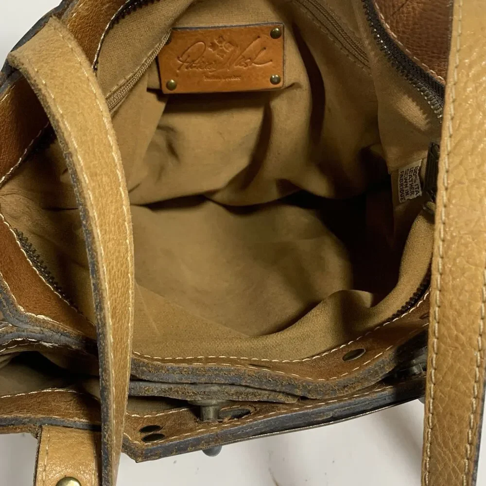 Patricia Nash Cognac Leather Studded Strap Turn Lock Women’s Shoulder Bag Purse